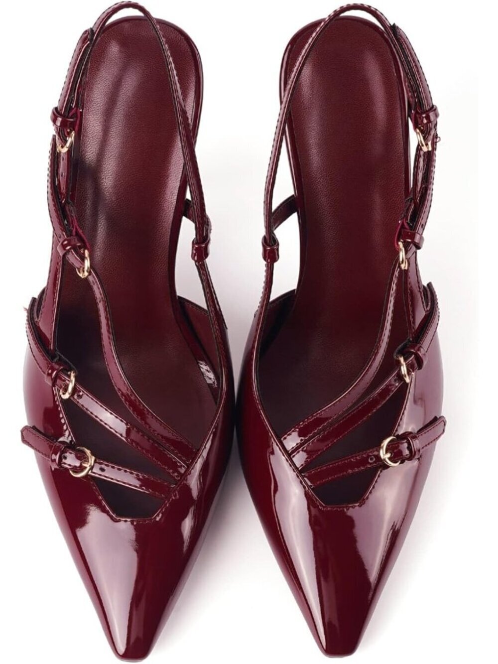 Women's Burgundy High Slingback Kitten Pointed Closed Pumps Low Heels Shoes - Picture 5 of 6